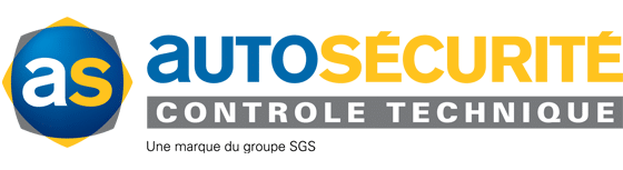 Logo AUTO SÉCURITÉ CONTRÔLE TECHNIQUE. Symbole "as" bleu et jaune. Marque automobile de contrôle agréé.